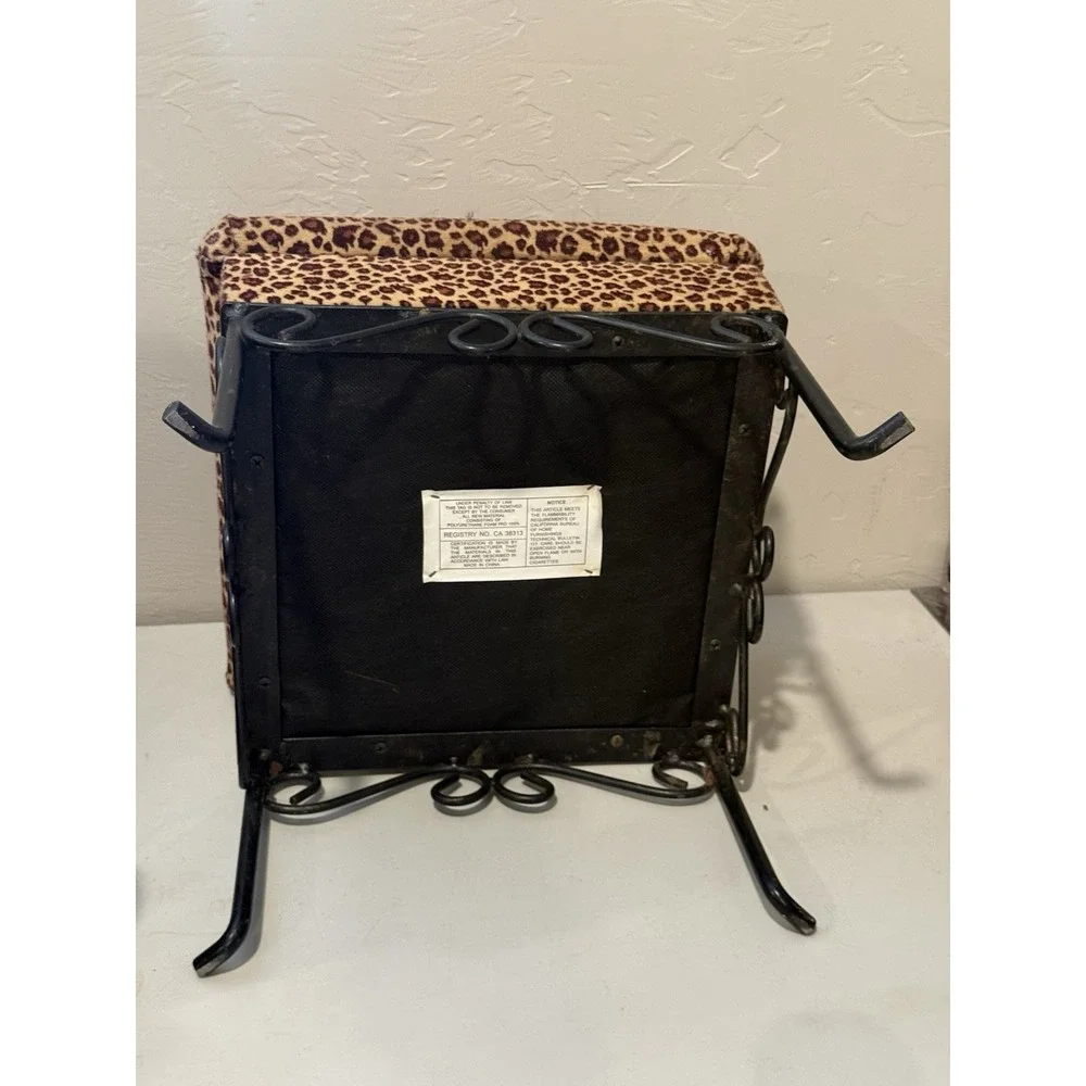 Vintage Leopard Velvet Foot Stool‎ Ottoman with Wrough Iron Legs 11